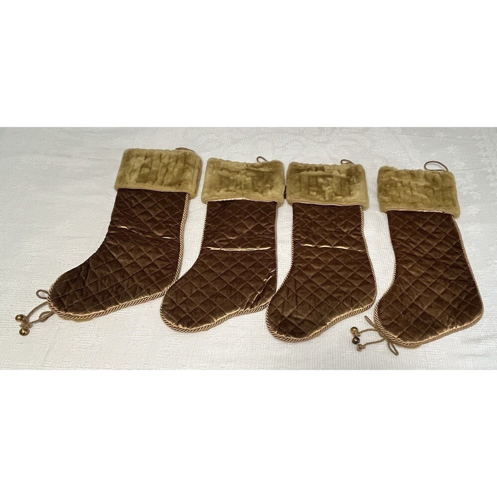 VILLA BACCI 23 3/4" Luxury Large Fabric CHRISTMAS STOCKING Lot Of 4 Tassels - Picture 13 of 16